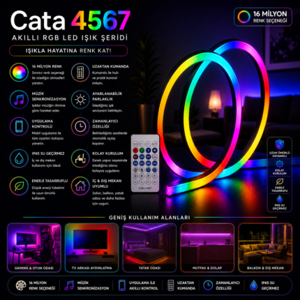 CT-4567 PIXEL NEON LED SET 5 METRE RGB KUMANDALI ESNEK ŞERİT IŞIK İÇ DIŞ MEKAN